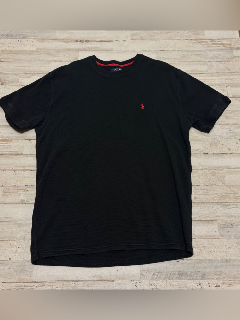 Polo Ralph Lauren Waffle Knit T-Shirt Men's 2XL Black Short Sleeve Red Pony XXL